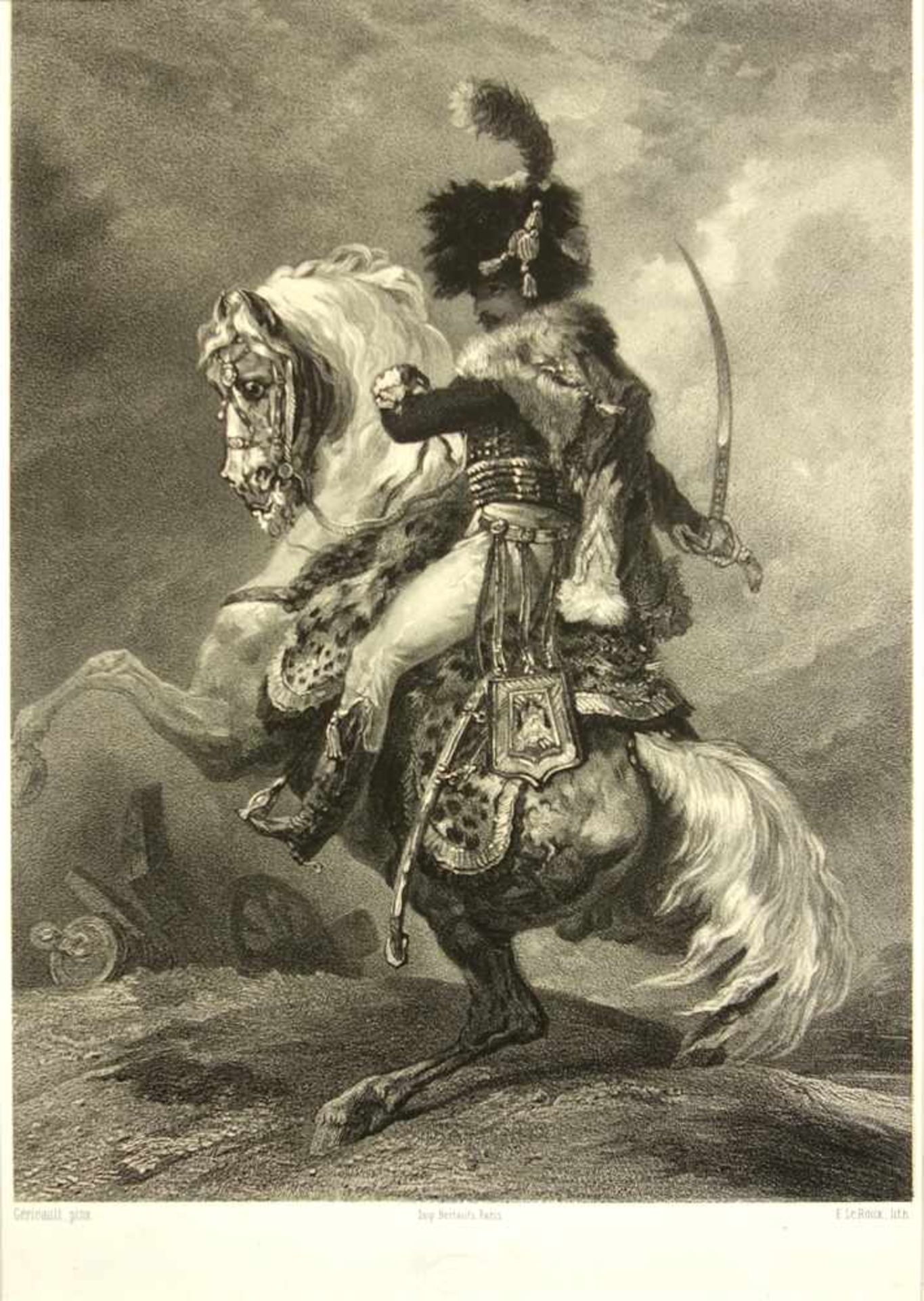 E. le Roux, "Offizier zu Pferde", Lithografie nach Théodore Géricault (1812) für Imp. Bertauts,
