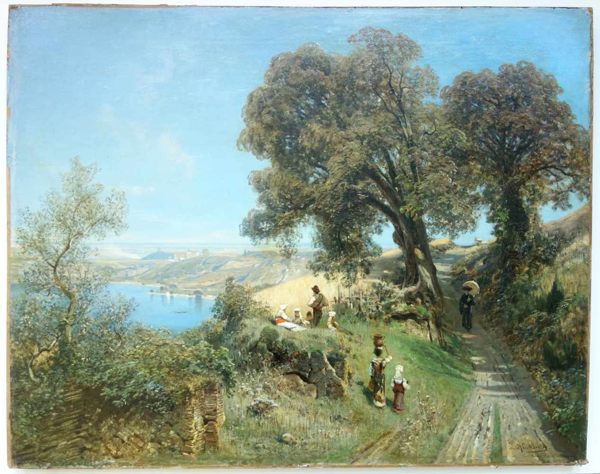 Ascan Lutteroth (1842, Hamburg - 1923, ebd.), "Sommerliche Küstenpartie am Lago di Nemi bei Rom", - Bild 3 aus 10
