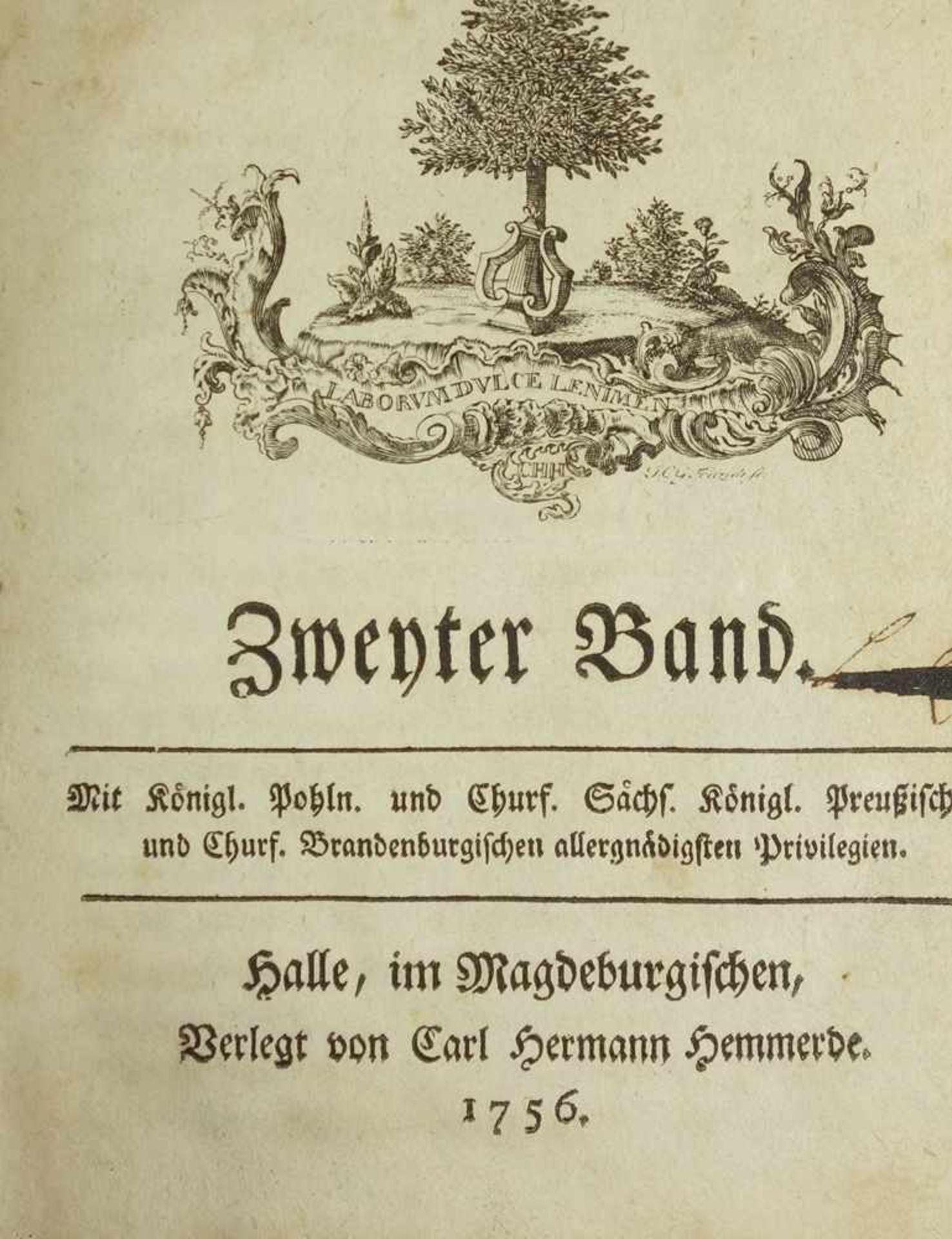 "Der Messias", Zweyter Band, Halle, im Magdeburgischen, verlegt von Carl Hermann Hemmerde, 1756, 160 - Image 2 of 3