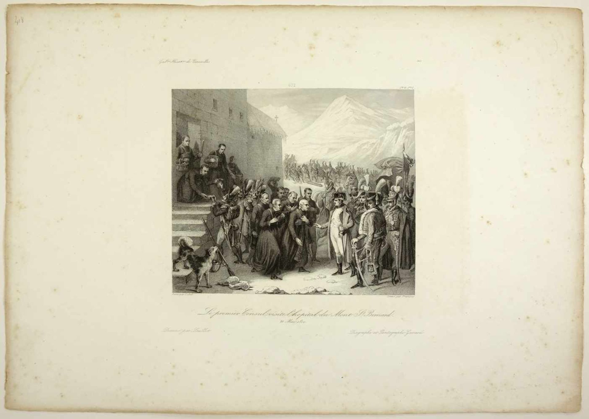 Stahlstich "Napoléon besucht das Hospiz auf dem Großen St.-Bernard, 20. Mai 1800", Francois nach - Bild 2 aus 2