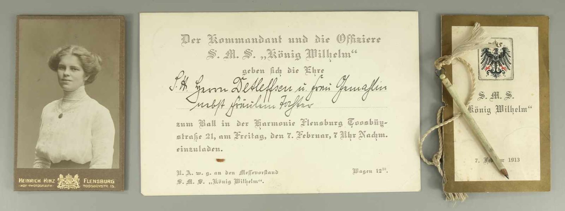 Konvolut SMS "König Wilhelm", 1913: Einladung vom Kommandant und der Offiziere der S.M.S."König