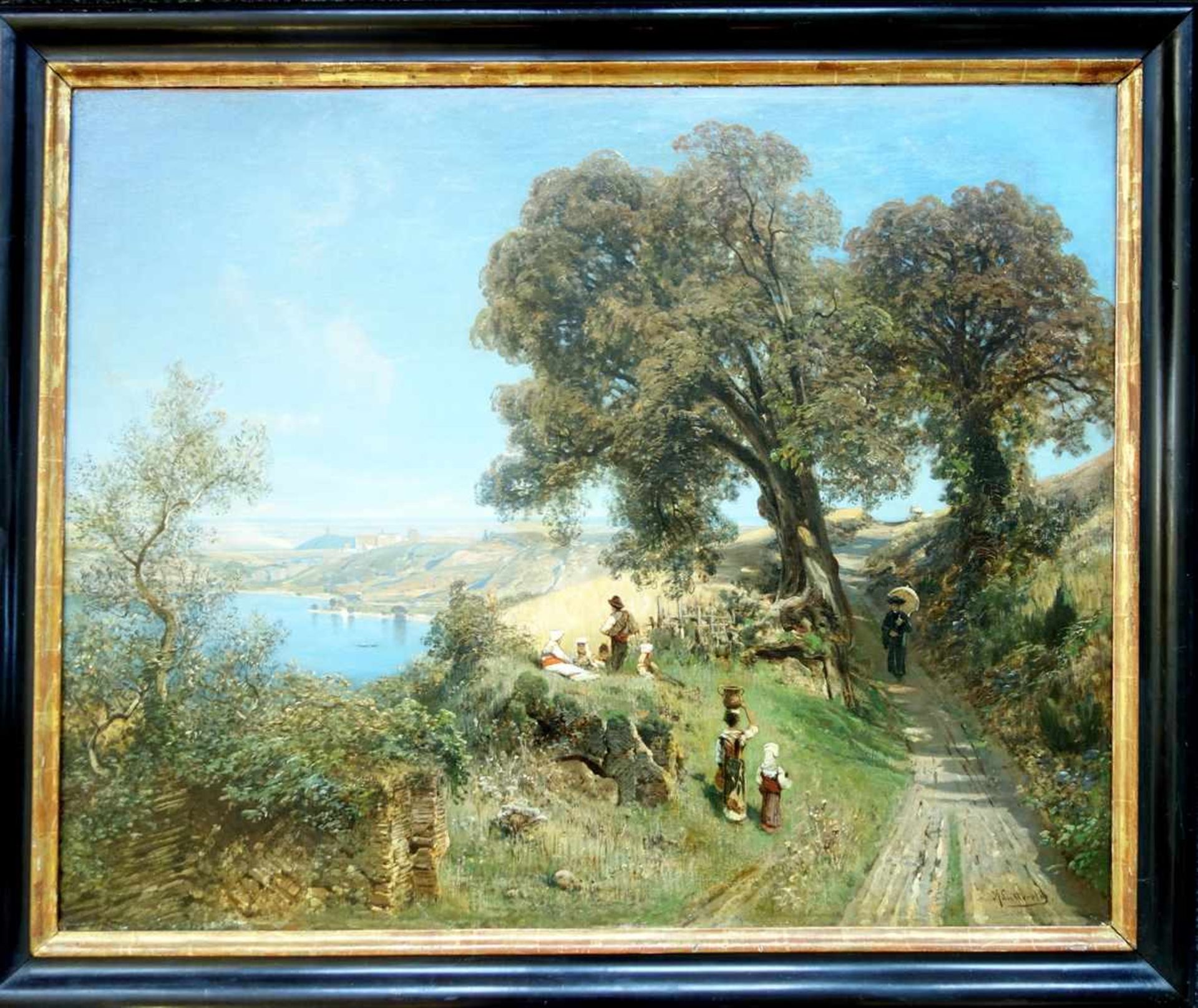 Ascan Lutteroth (1842, Hamburg - 1923, ebd.), "Sommerliche Küstenpartie am Lago di Nemi bei Rom",