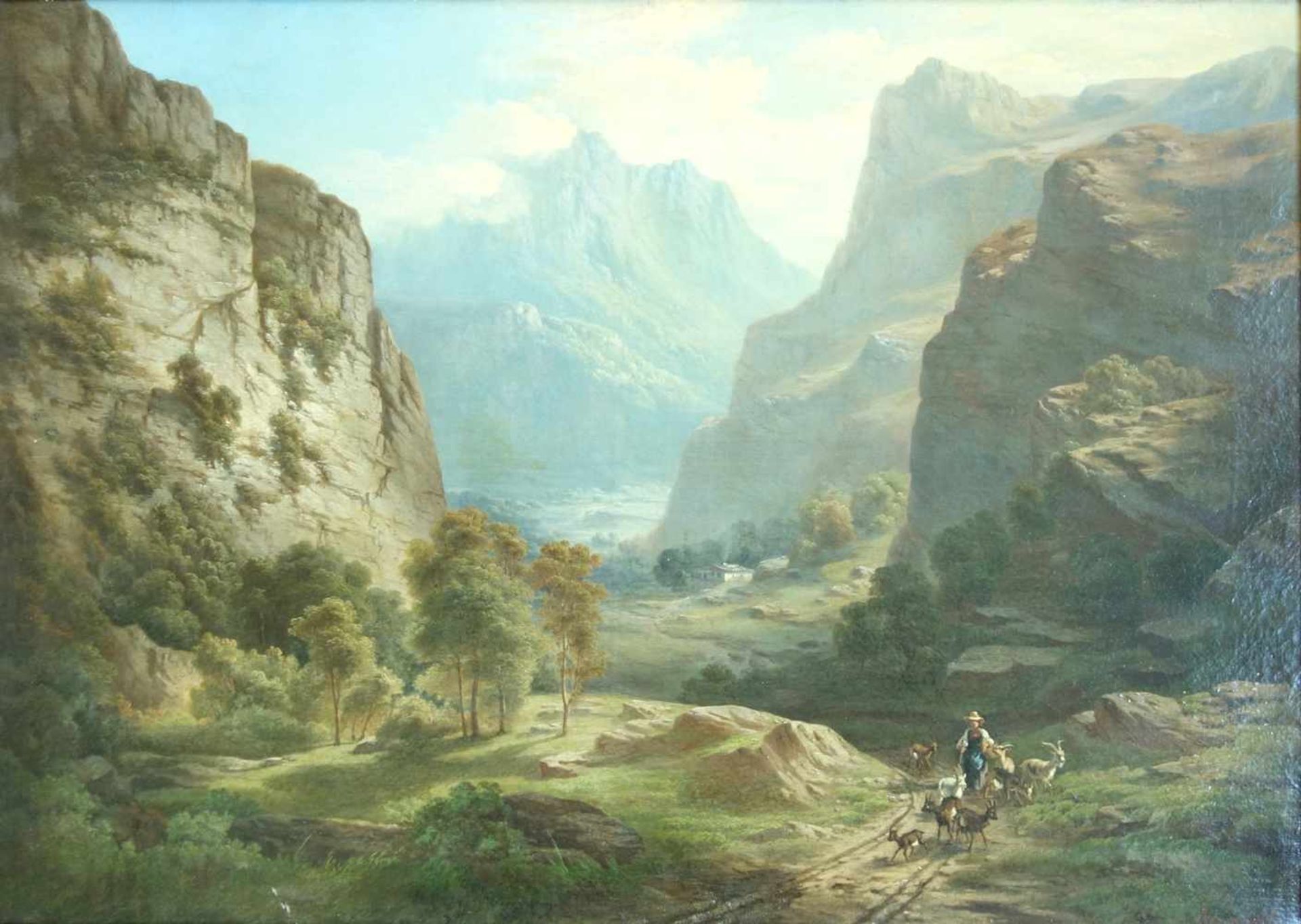 Joseph Bernardi (1826, Düsseldorf - 1907, ebd.), "Ziegenhirtin im Berner Oberland", Öl/Leinwand, - Bild 2 aus 6
