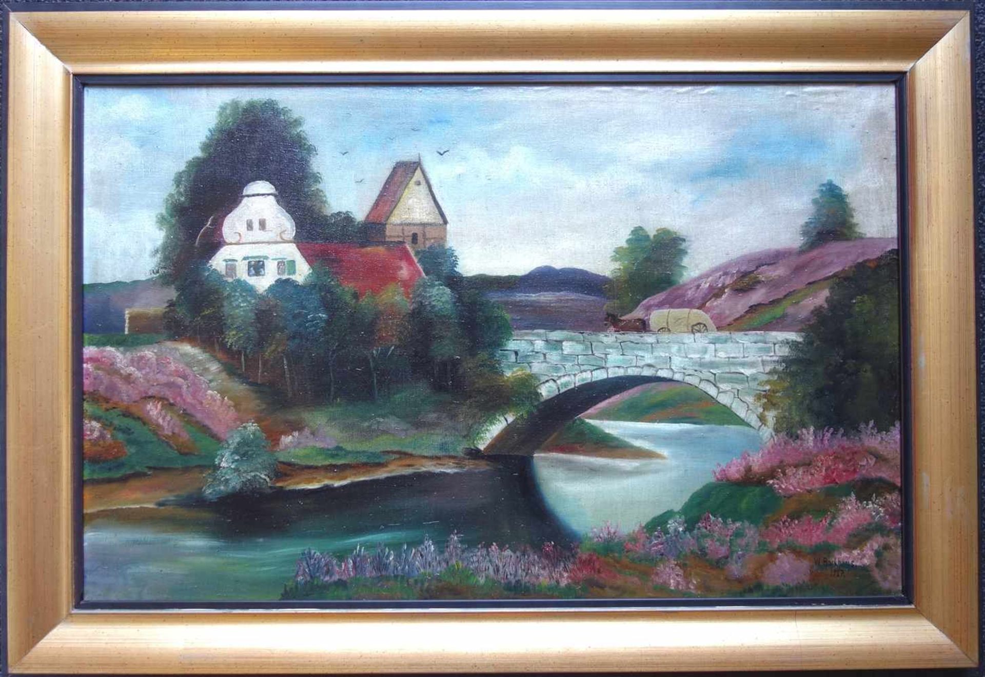 W. Backhaus "Steinbrücke in Heidelandschaft", 1927, Öl/Leinwand, unten rechts signiert und