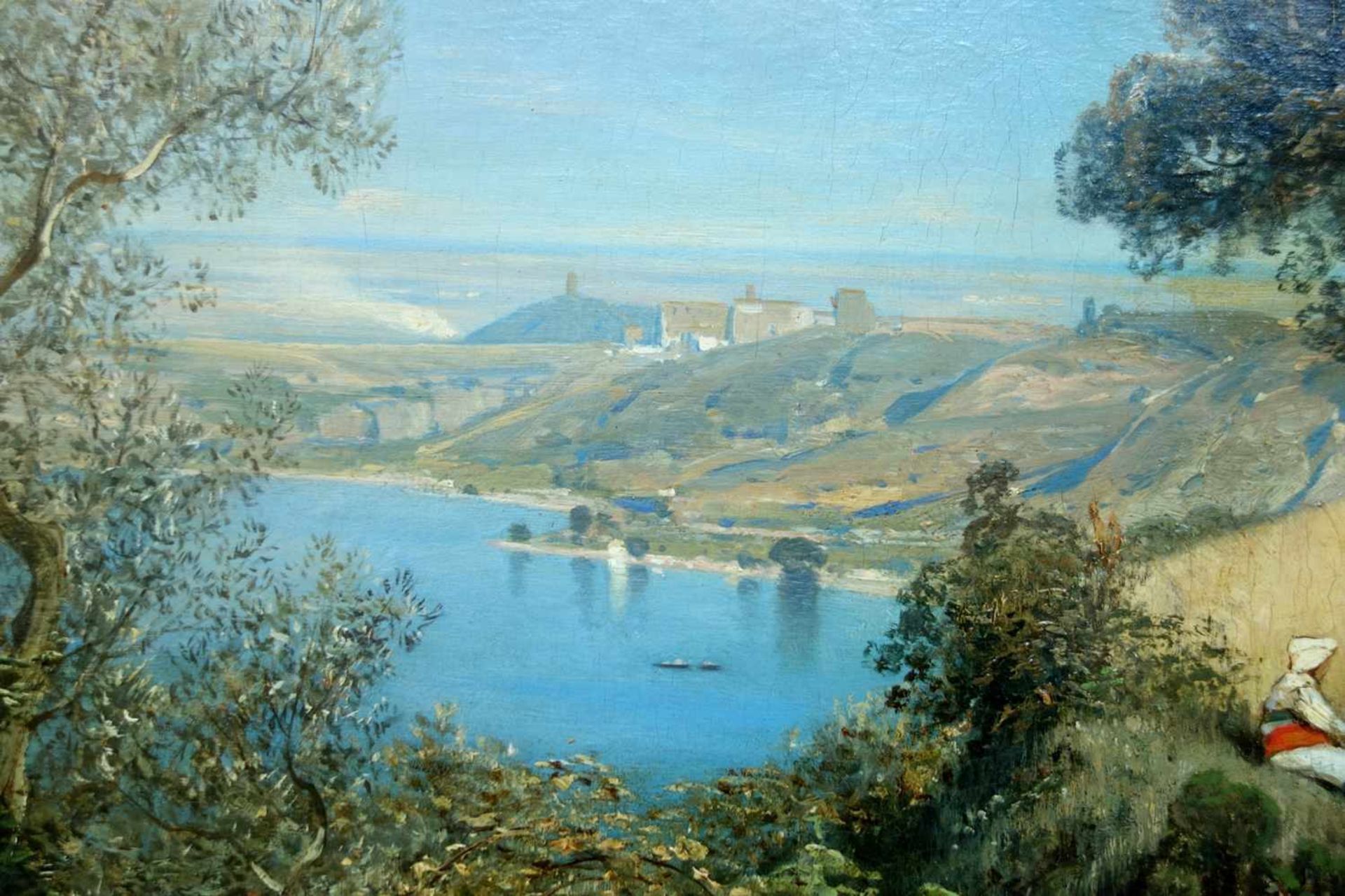 Ascan Lutteroth (1842, Hamburg - 1923, ebd.), "Sommerliche Küstenpartie am Lago di Nemi bei Rom", - Bild 6 aus 10