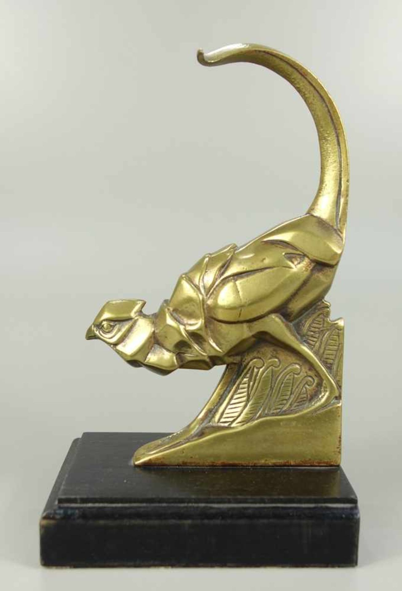 Buchstütze, Fasan, Art Déco, um 1930, Bronze, leicht stilisierter Fasan, Figur-H.16cm, Holzsockel,