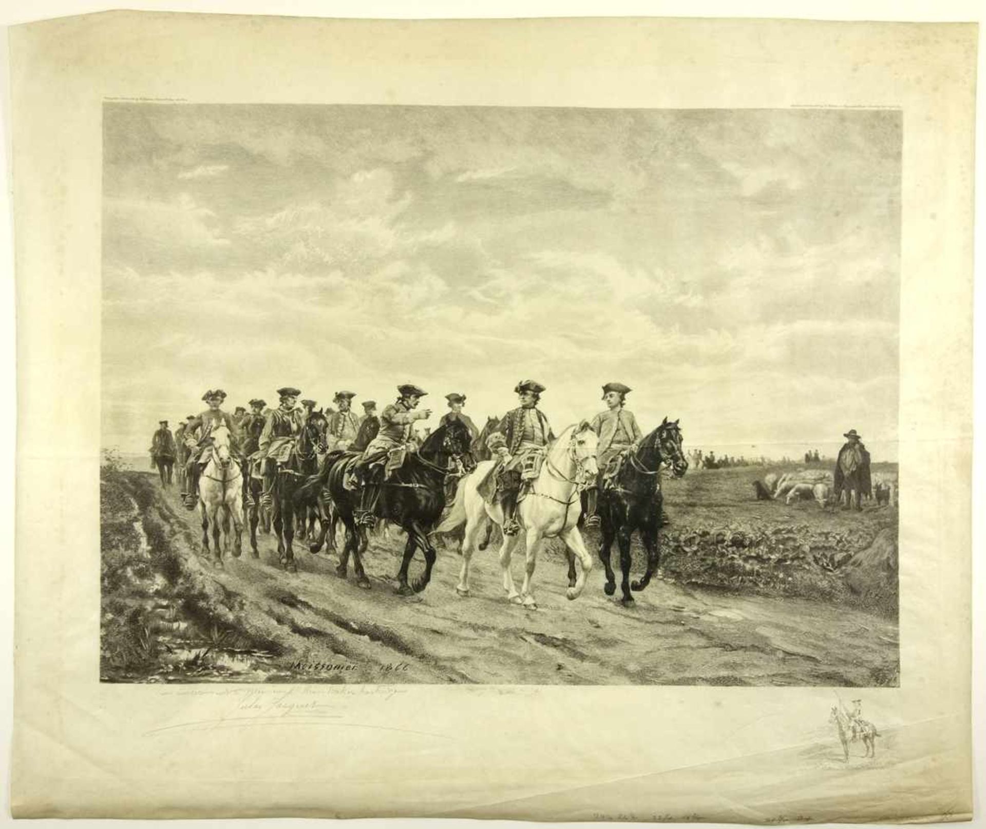 Kupferstich nach Meissonier "Le Maréchal de Saxe (Marschall von Sachsen und seine Truppen)", 1899,