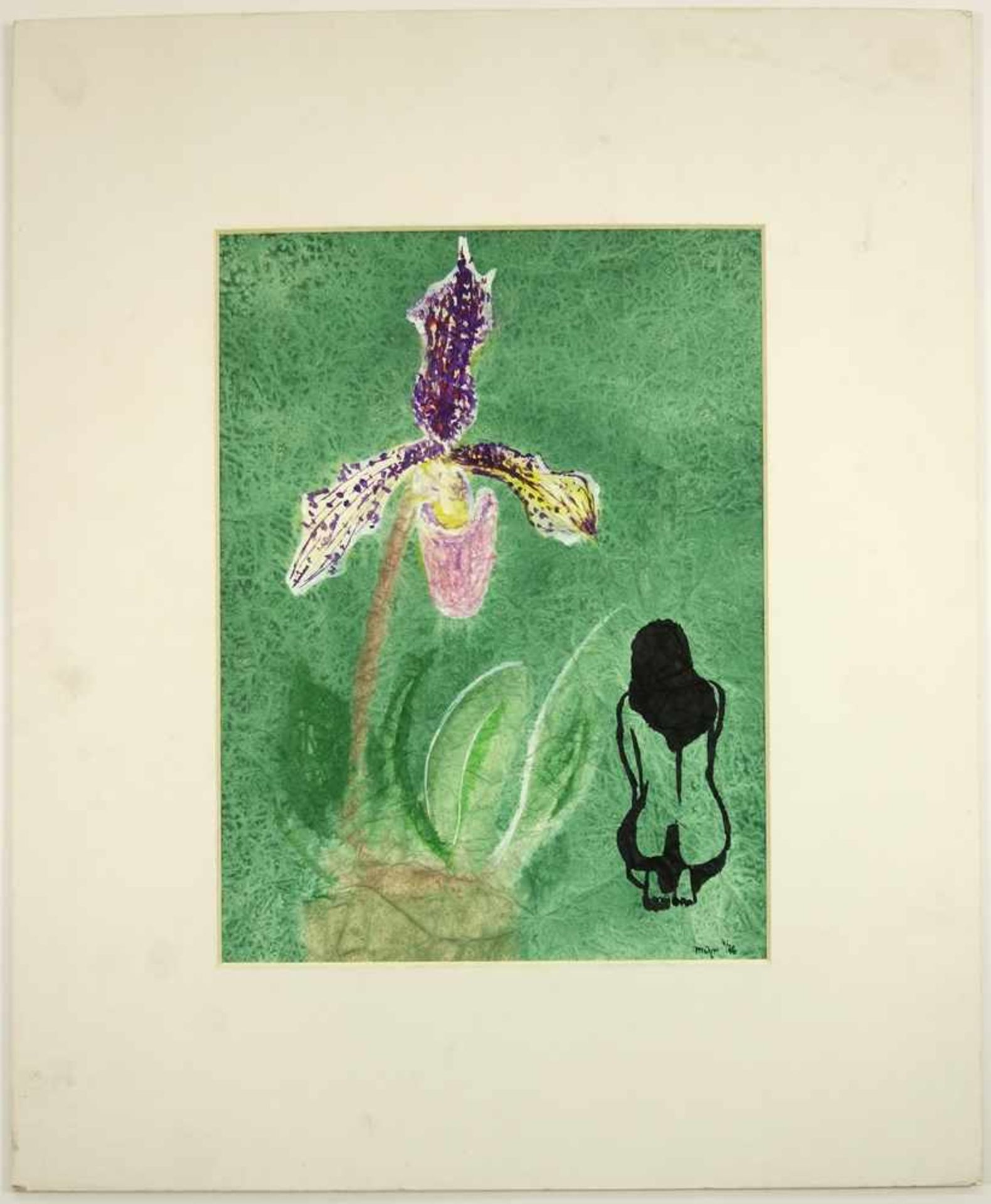 signiert "Mohr", "Akt mit Orchidee", 1976, Aquarell/Papier, unten rechts signiert und datiert "4/