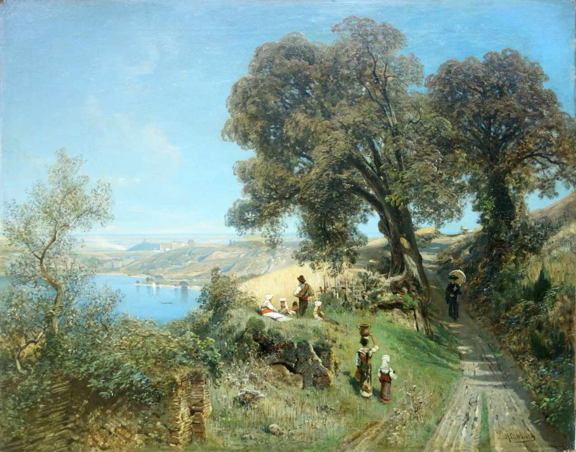 Ascan Lutteroth (1842, Hamburg - 1923, ebd.), "Sommerliche Küstenpartie am Lago di Nemi bei Rom", - Bild 2 aus 10