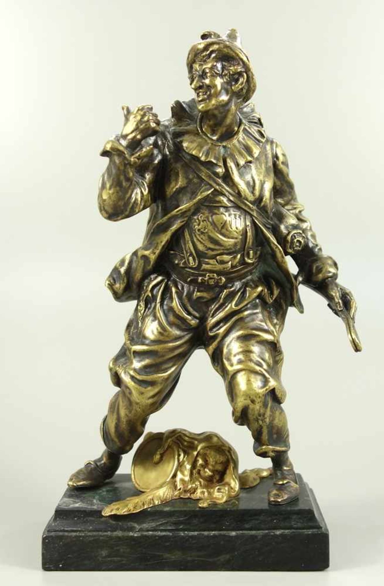 Gaukler, um 1890/1900, Modell-Nr."geschützt 2082", Bronze, Gaukler mit spitzem Hut und Lederhose,