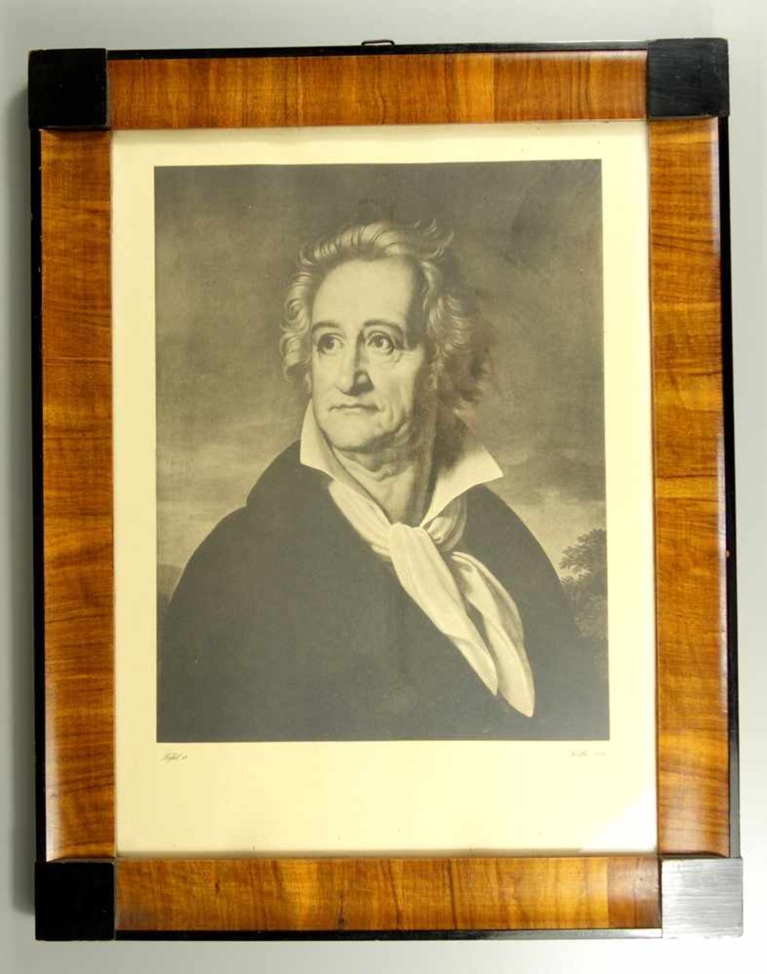 Biedermeierrahmen mit Lithographie "Goethe", (nach Kolbe, 1823), verglast, lichtes Maß, HB 37*