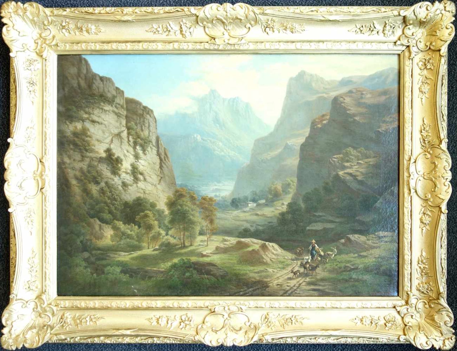 Joseph Bernardi (1826, Düsseldorf - 1907, ebd.), "Ziegenhirtin im Berner Oberland", Öl/Leinwand,