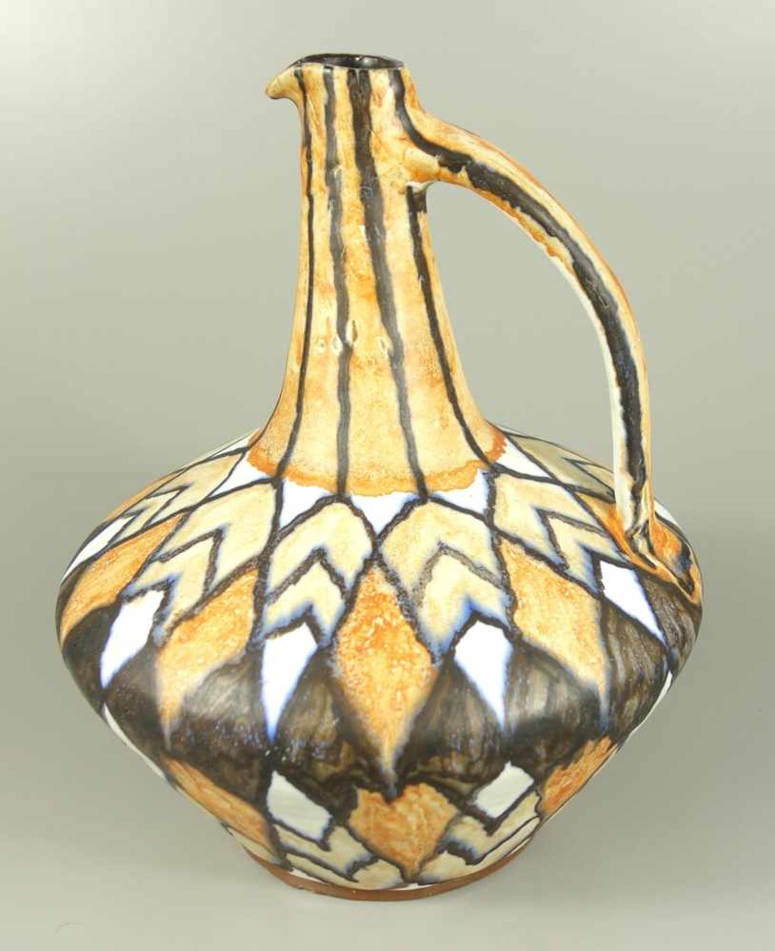 Kanne, Juist-Keramik, Studio-Keramik, 60er Jahre, brauner Scherben, geomerische Glasur, in Braun, - Bild 2 aus 3