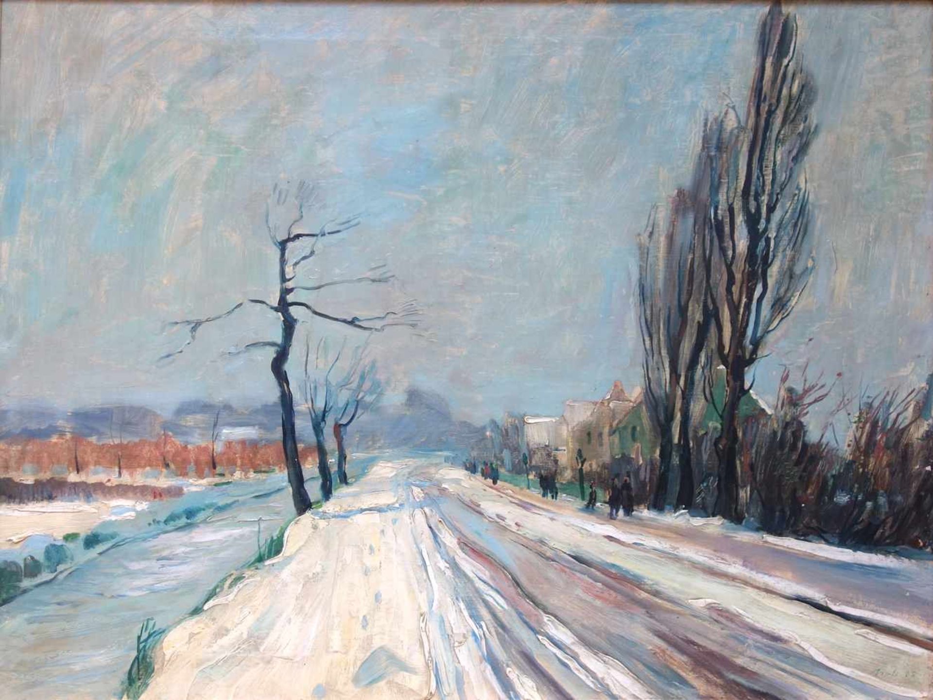 Karl Arste (1899, Hannover - 1942, Worpswede), "Winterliche Straße in Bremen", 1925, Öl/Leinwand, - Bild 2 aus 4