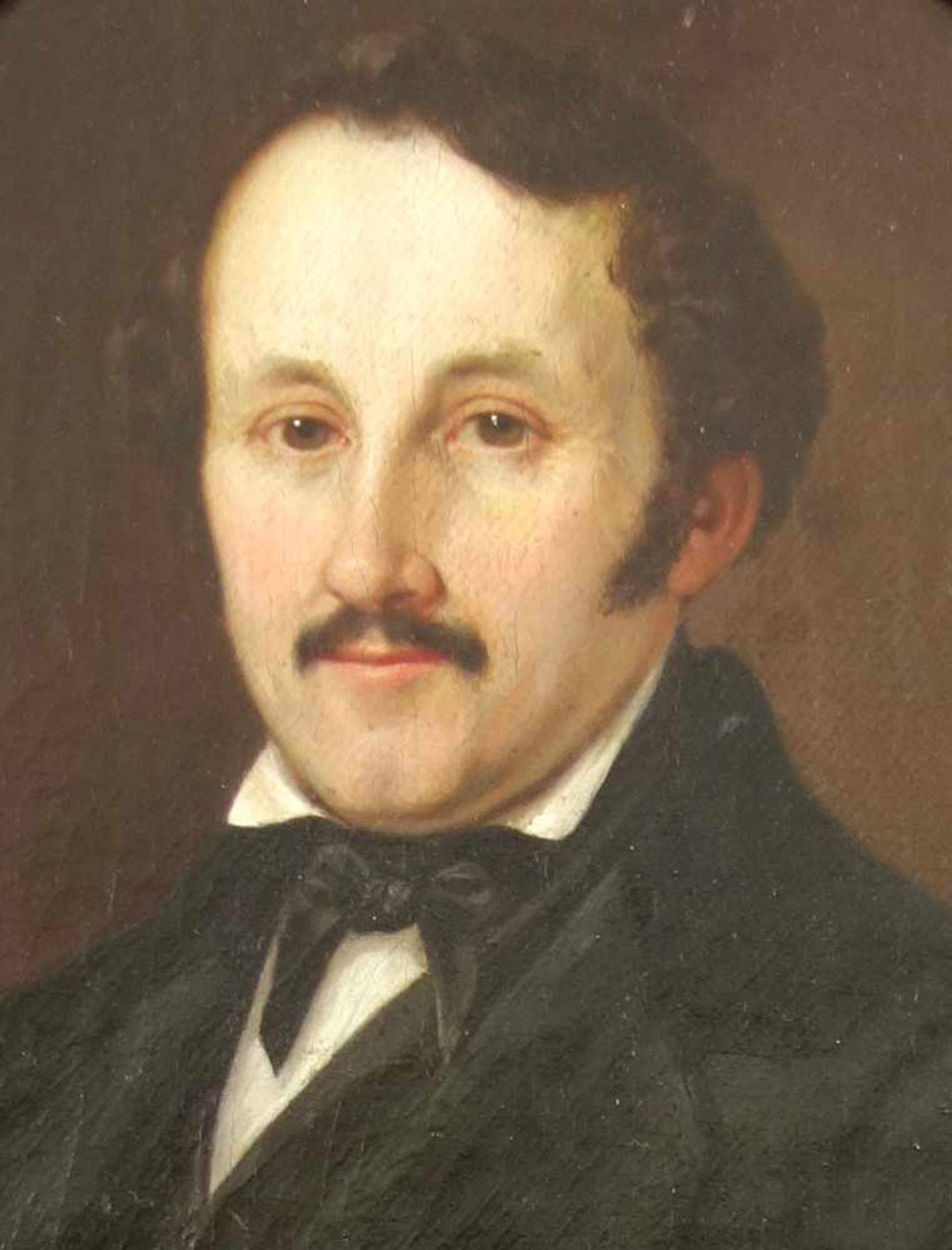 C. Sicker, "Biedermeier portrait of a gentleman", 1854, oil/canvas, oval picture, HB 33*28,5cm, - Bild 2 aus 3