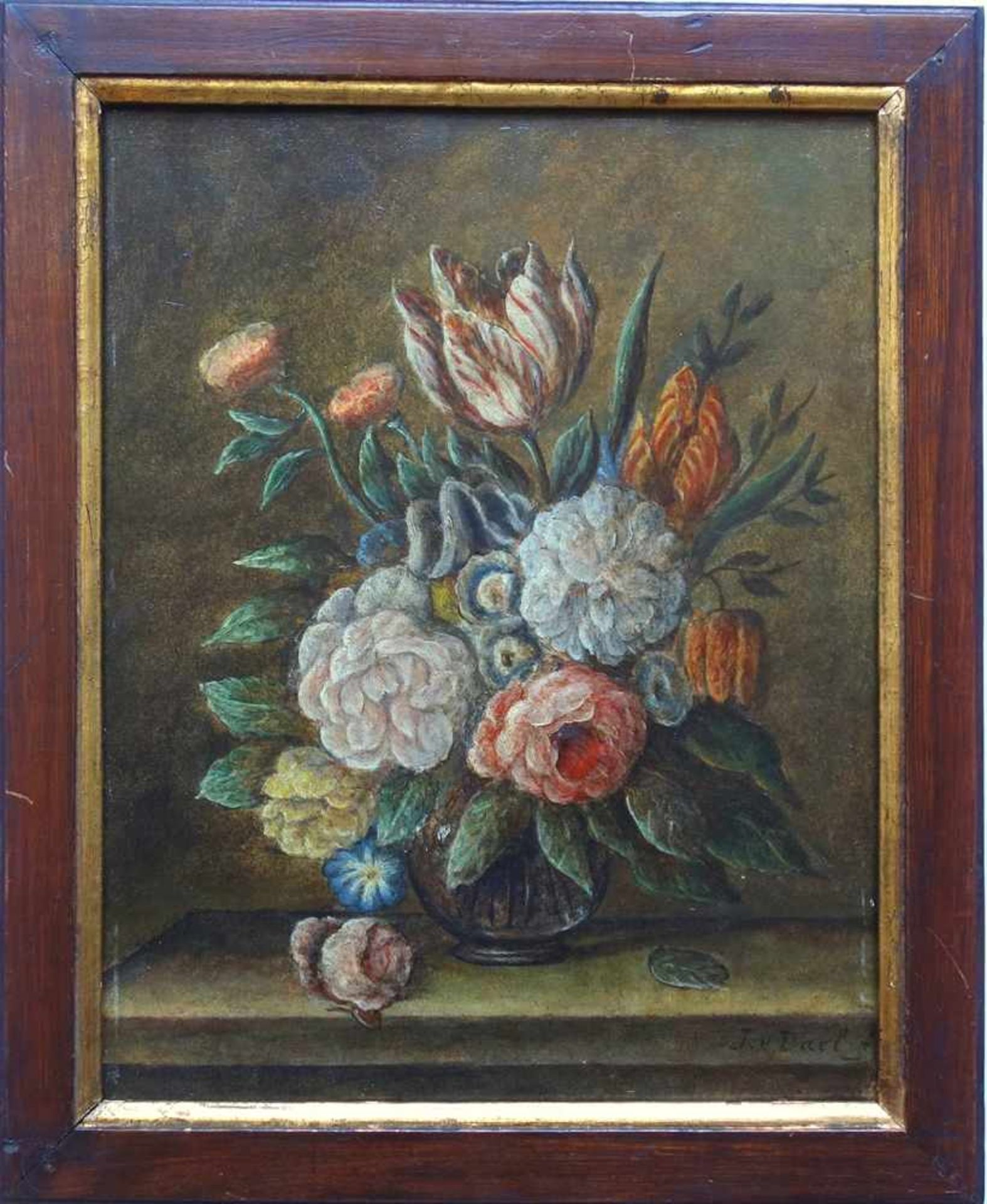 Kopie nach Jan van Dael, "Blumenstillleben mit Tulpen", 20. Jahrhundert, Öl/Holz, HB 35*27,5cm, in