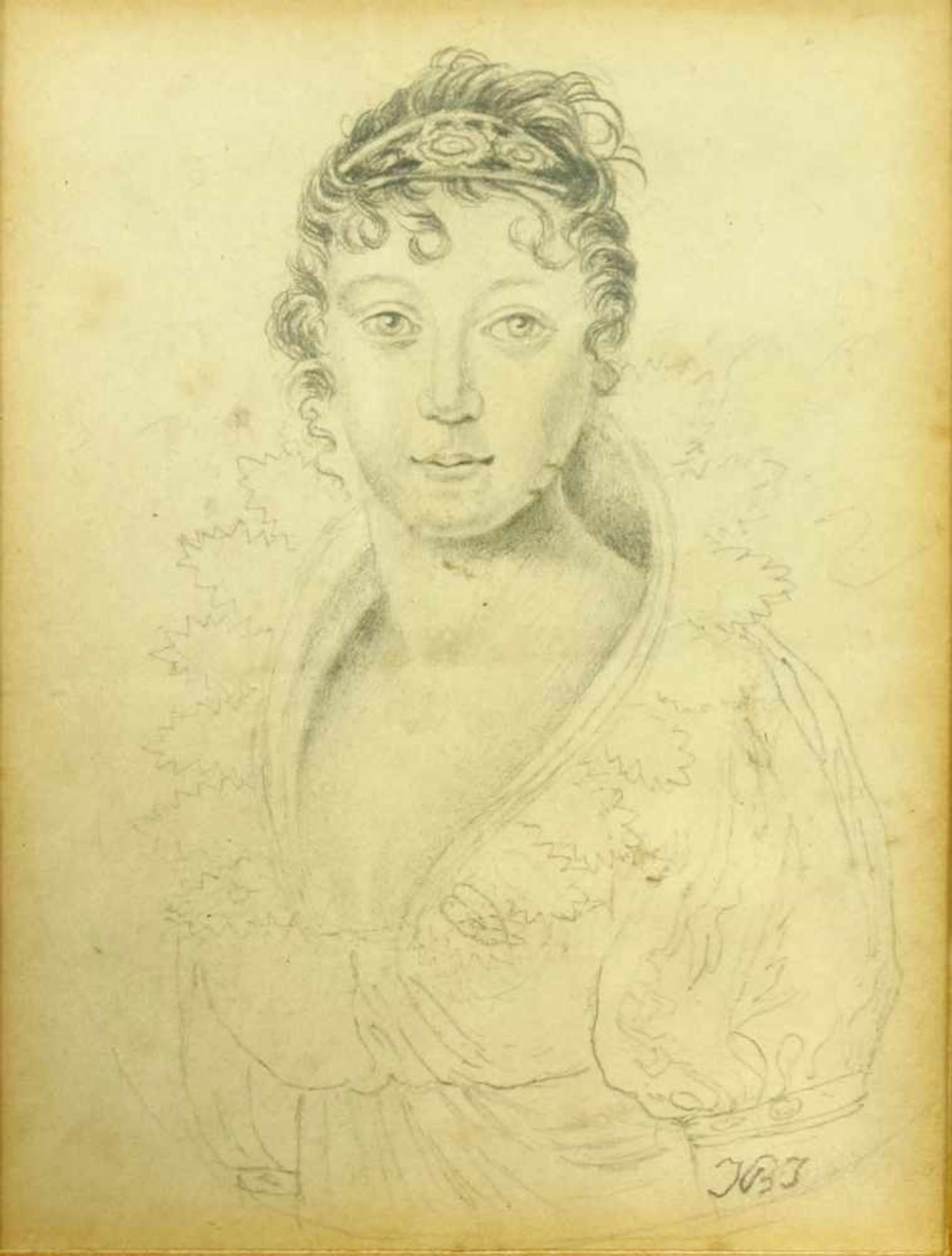 2 Blätter "Höfische Damen", 1*Bleistiftzeichnung "Kaiserin Marie-Louise", Brustporträt nach Jean- - Bild 3 aus 5