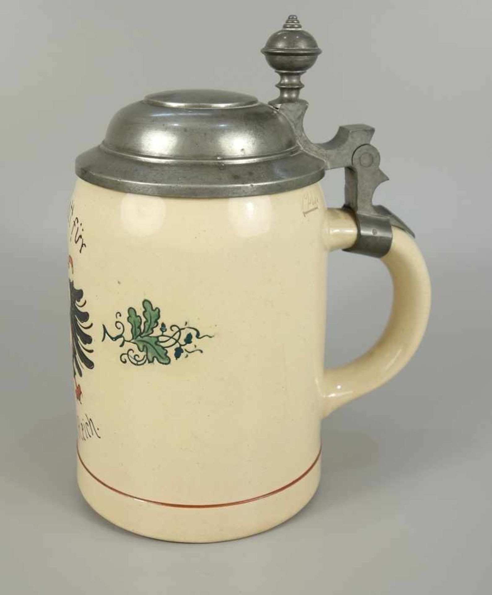 patriotischer Bierkrug, Merkelbach&Wick, um 1900, elfenbeinfarbene Keramik, 1/2 Ltr., schauseitig - Bild 2 aus 3