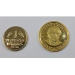 2 Miniatur-Goldmünzen, Gold; "50.Jahrestag Deutsche Münze 1950-2000", 2000, 585er Gold, Gew.0,5g,