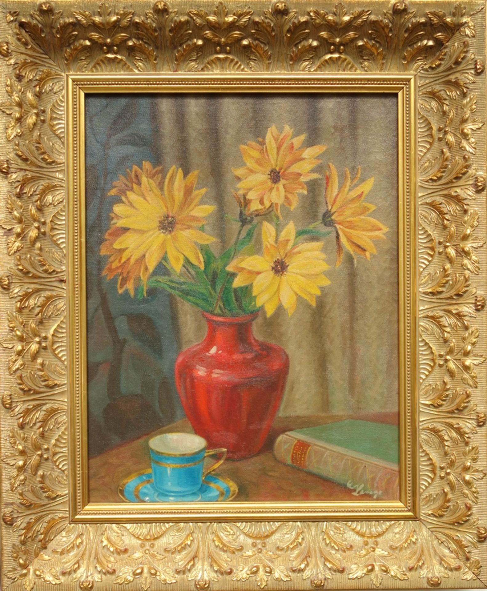E. Lange, "Stillleben mit Blumenstrauß", um 1930, Öl/Leinwand, unten rechts signiert, HB 43*33cm,