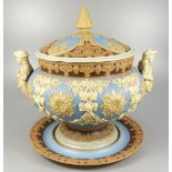 Historismus-Bowle mit Unterteller, Villeroy& Boch, Mettlach, um 1890, Modell 418, Steinzeug mit