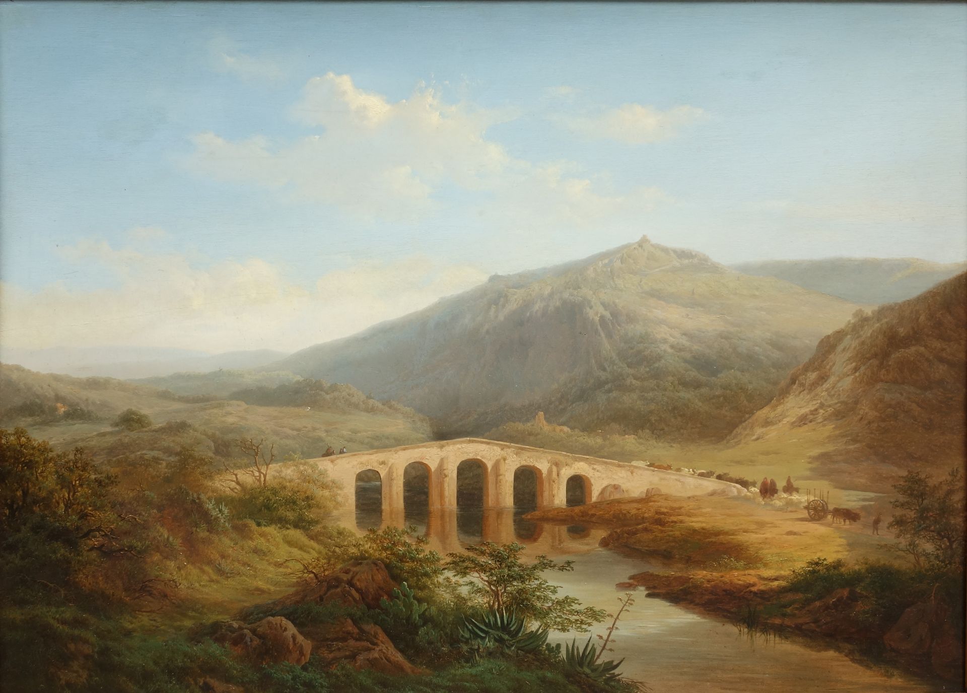 Edouard de Vigne (1808-1866, belgischer Romantiker) "Italienische Landschaft mit Hirten", Öl/Platte, - Bild 2 aus 7