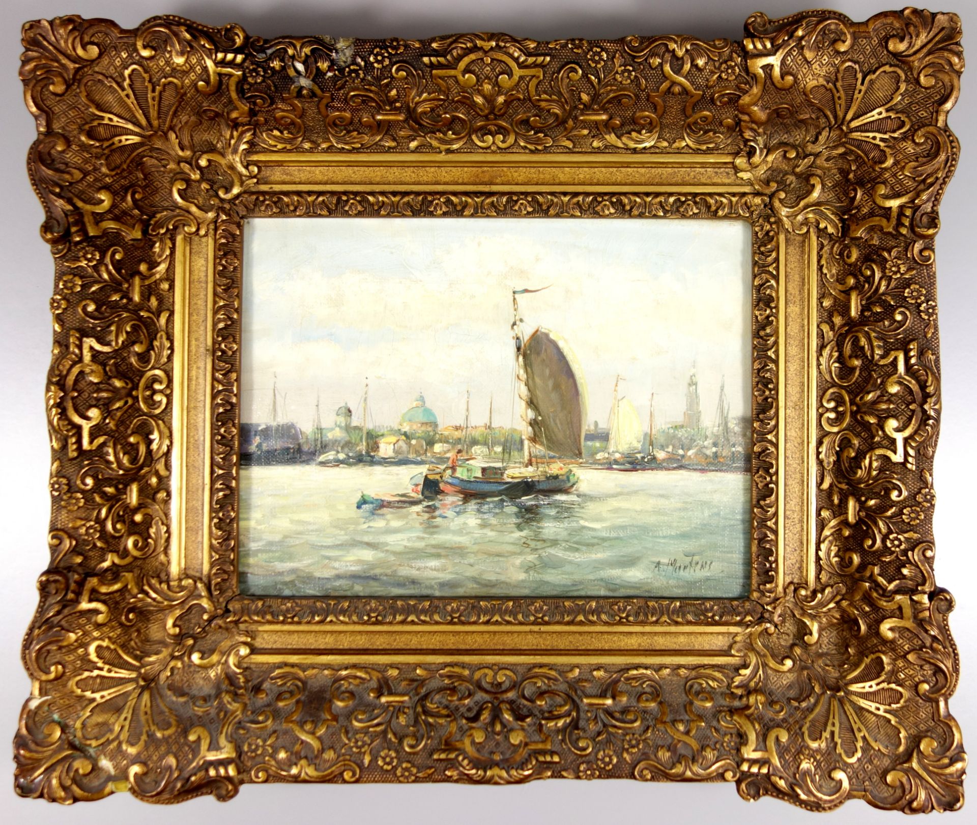 Alfred Märtens (1888-1936), "Segelboot vor Amsterdam", Öl/Leinwand, unten rechts signiert,