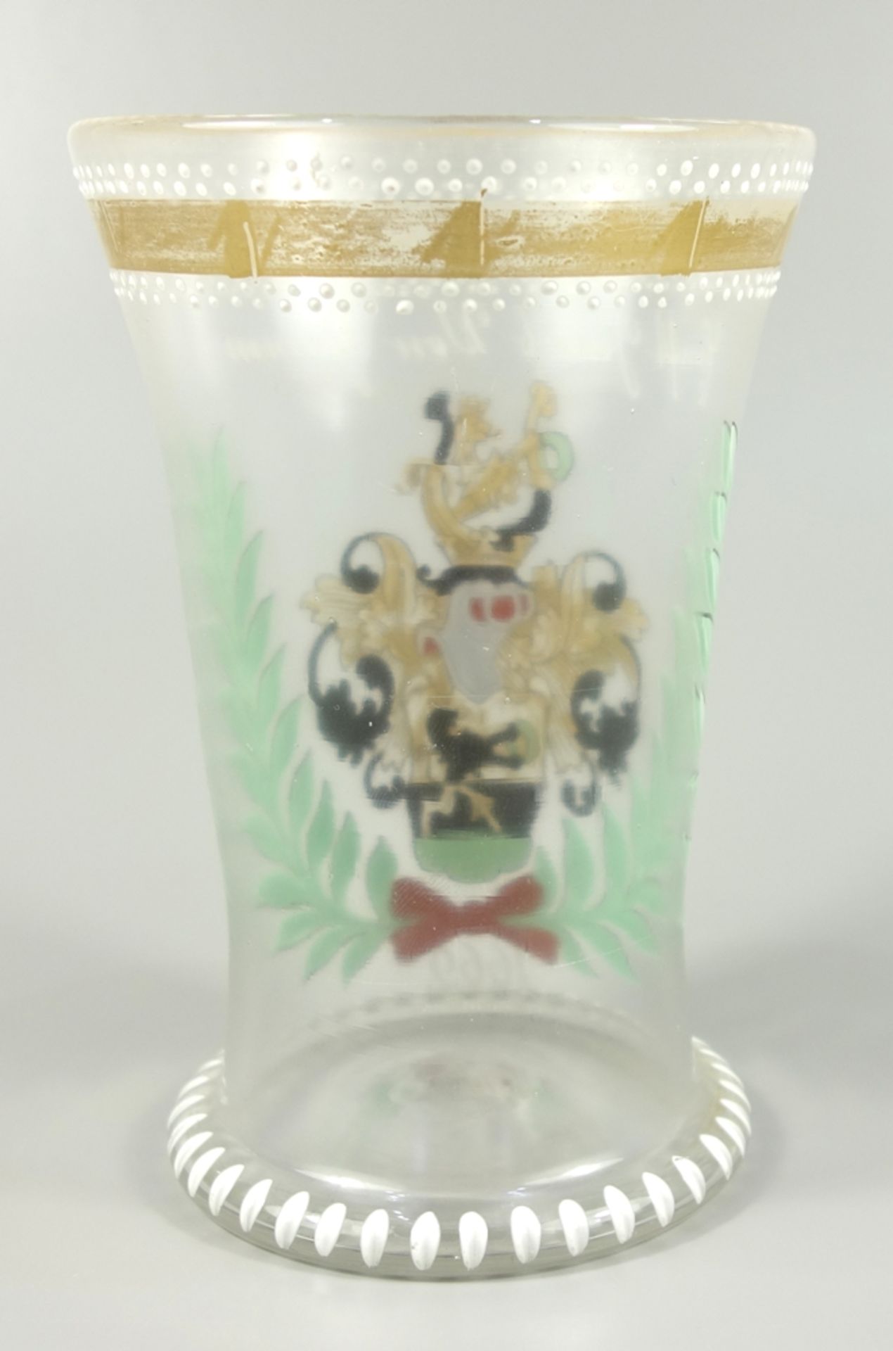 großes Abrissglas mit Wappen, Fritz Heckert, Ende 19.Jh., H.15cm, auskragender Stand mit - Image 2 of 3