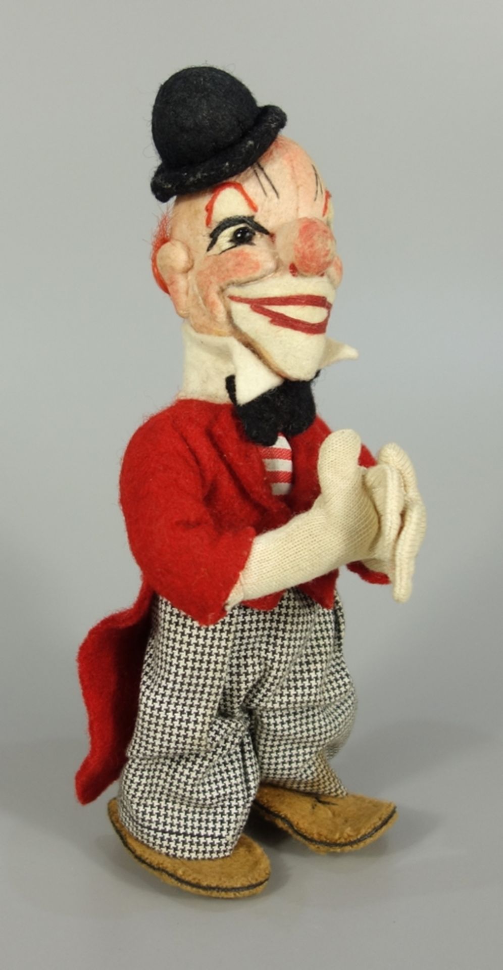 Dresdner Künstlerpuppe "Clown", um 1950/60, H.17cm, Handarbeit, Biegepuppe, Filz/Stoff, gesticktes