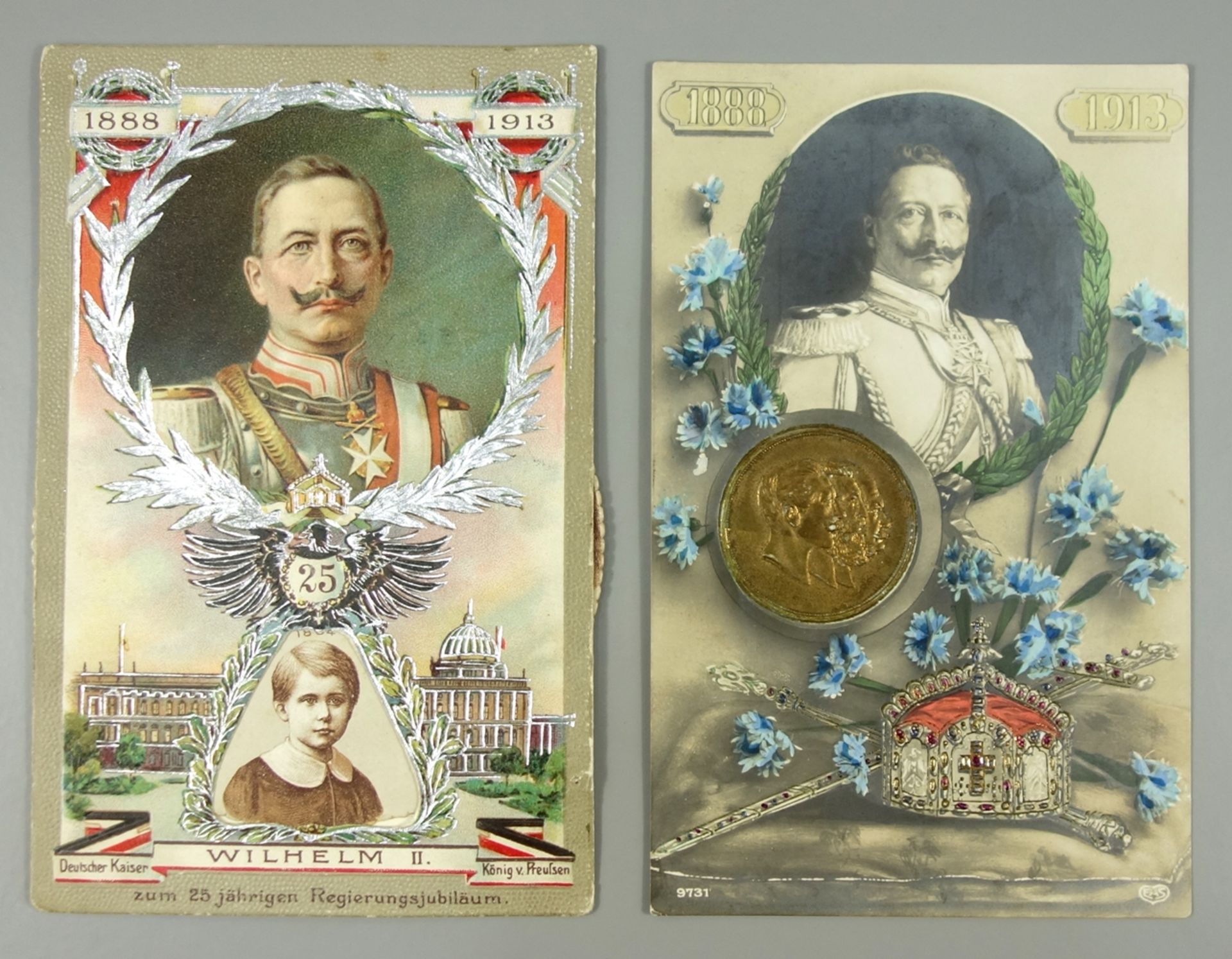 14 Ansichtskarten, Kaiserreich, überwiegend ungelaufen, u.a. farbige Karte zum 25jährigem - Bild 2 aus 3