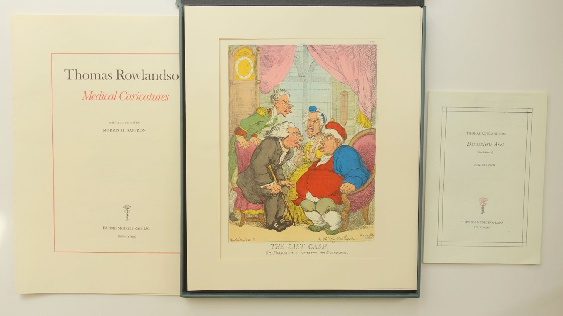 Kassette mit 12 Faksimile-Prints "Medizinische Karikaturen (Medical Caricatures)" von Thomas