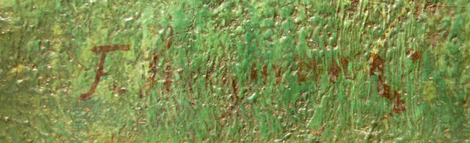 undeutlich signiert, "Waldweg mit Reh", um 1910, Öl/Leinwand, unten links signiert, HB 38*27,5cm, - Bild 2 aus 2