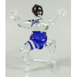 Sumo-Ringer, Glas-Figur, wohl Lauscha, H.13,5cm, B.13cm, Klarglas, twl.farbig unterfangenSumo