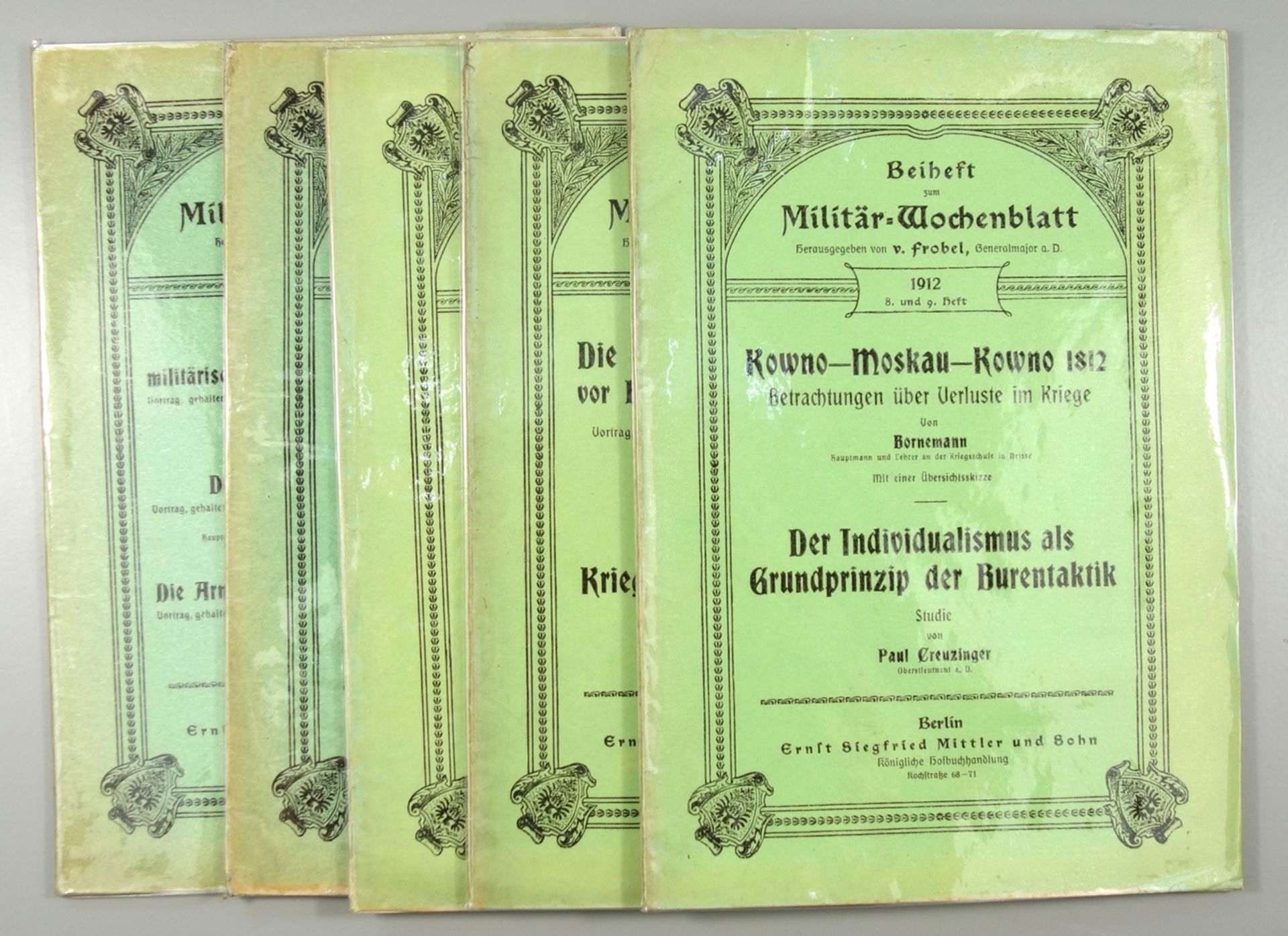 5 Beihefte zum Militär-Wochenblatt, 1912 - 1914, Verlag Mittler und Sohn, Berlin; 8.und 9.Heft