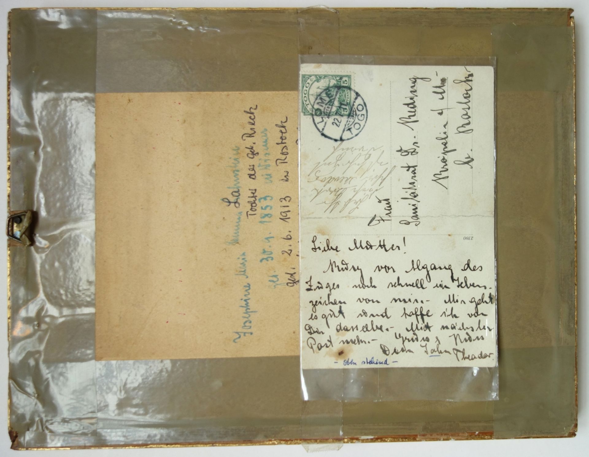 Paar Rahmen mit Goldstuckleiste, um 1940, HB 26,3*20cm, verglast, dabei gelaufene Postkarte mit - Bild 2 aus 2