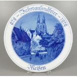 Wandteller "929 Jahrtausendfeier 1929 Meißen", Meissen, 1.Wahl, Pfeifferzeit, D.25cm, Blaumalerei,