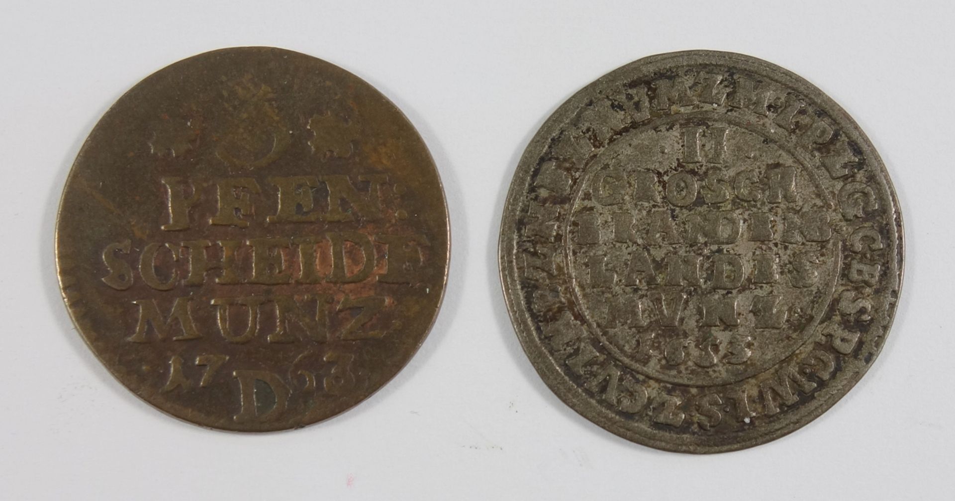 3 Pfennige 1763 und 2 Groschen 1653, König Friedrich, Brandenburg Preussen, s3 pfennig, 1763 and 2 - Bild 2 aus 2