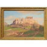 Georg Macco (1863, Aachen-1933, Genua) "Blick auf die Akropolis in Athen", Gouache, unten links