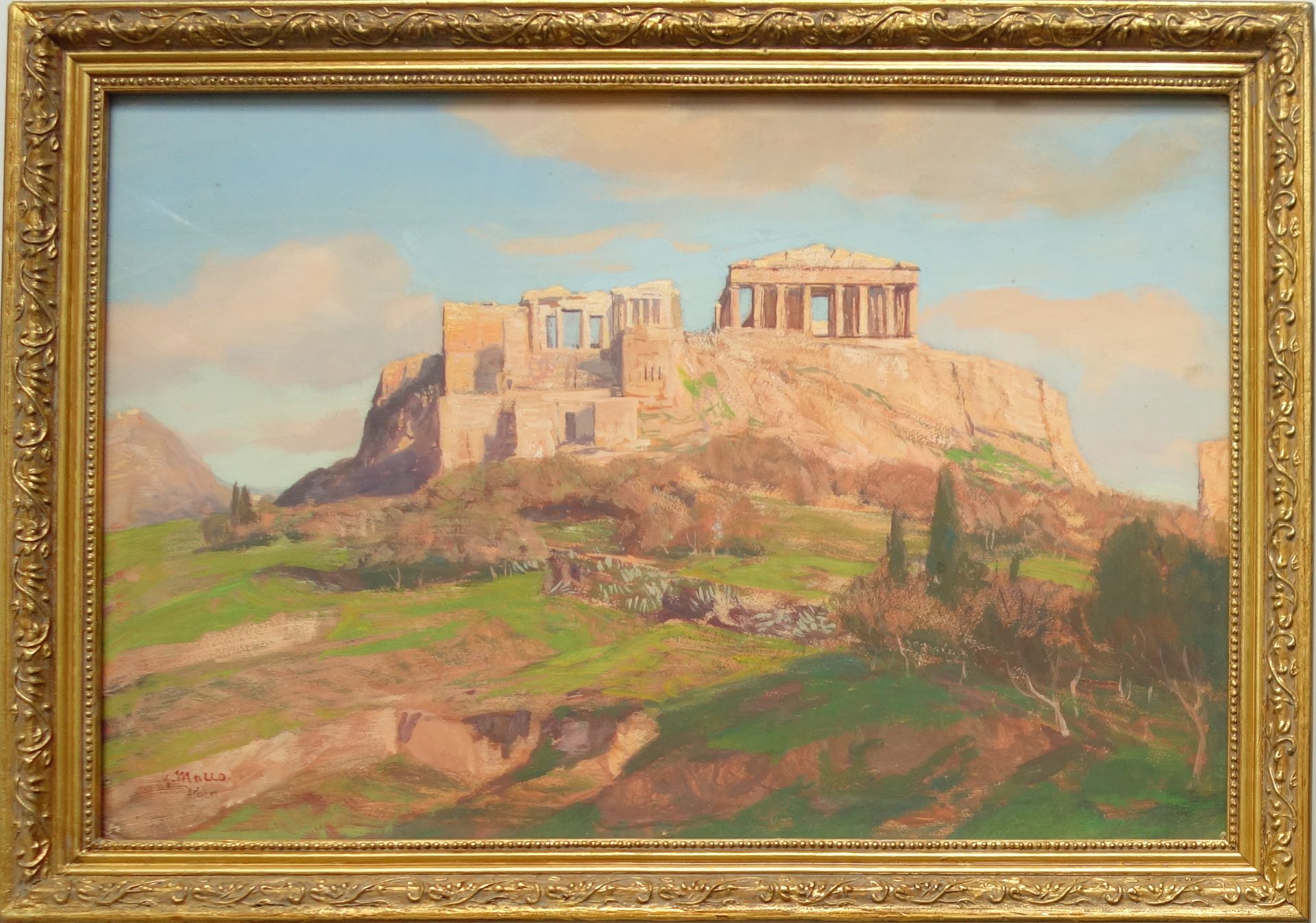Georg Macco (1863, Aachen-1933, Genua) "Blick auf die Akropolis in Athen", Gouache, unten links
