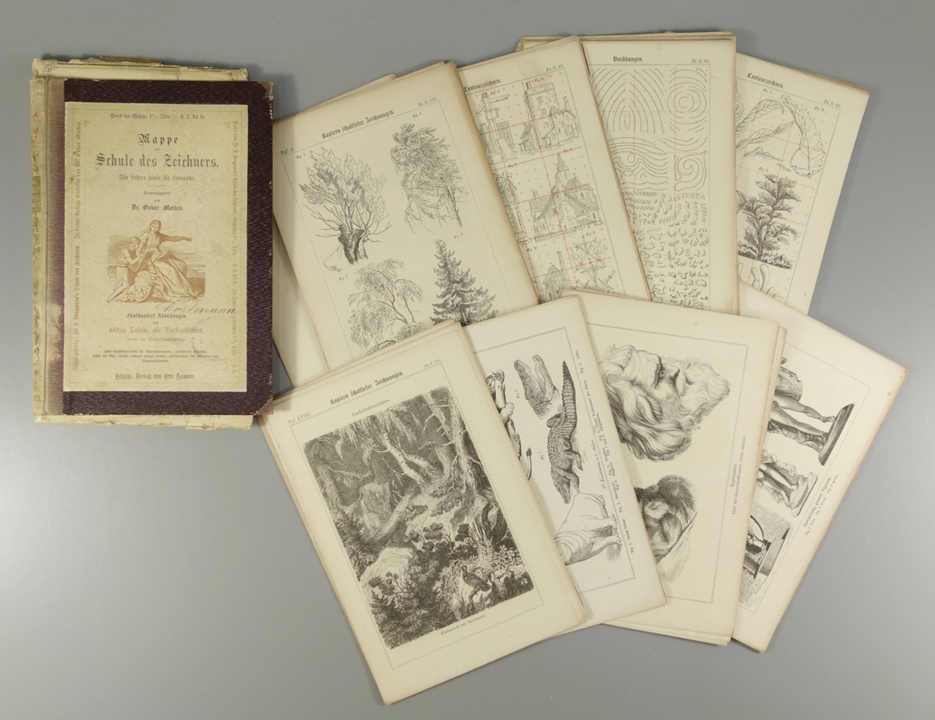 Mappe zur Schule des Zeichners, um 1870, für Lehrer, sowie für Lernende, Hrg. Dr.Oskar Mothes, 500 - Bild 2 aus 2