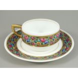 2-tlg. Mokkatasse mit Handmalerei, um 1920, Tassen-H.3,5cm, Ut-D.12,4cmMocha cup with saucer, around