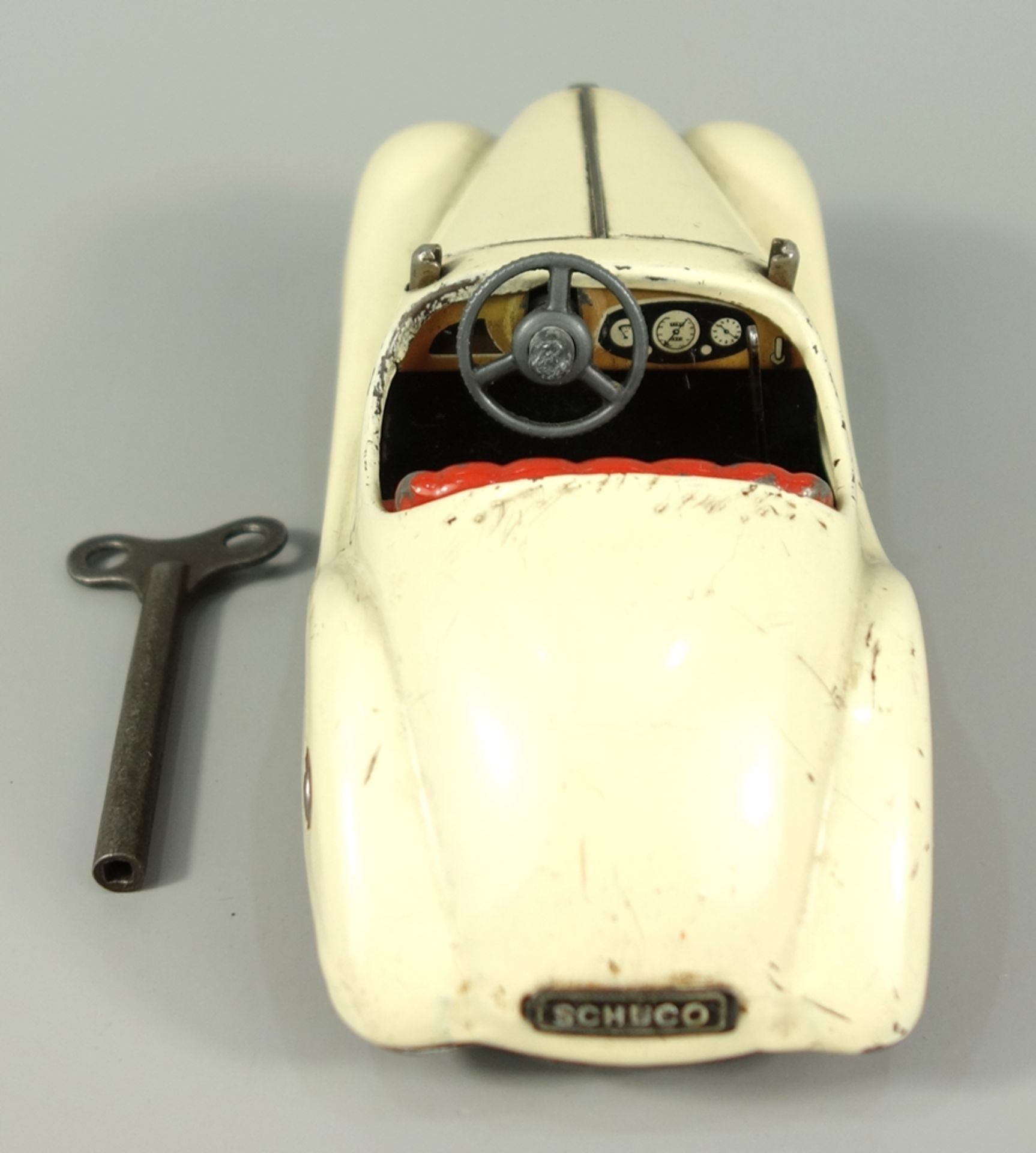 Schuco, Akustico 2002, Cabrio, 1950er Jahre, Blechspielzeug, handlackiert, cremeweiß, mit Uhrwerk, - Bild 2 aus 3
