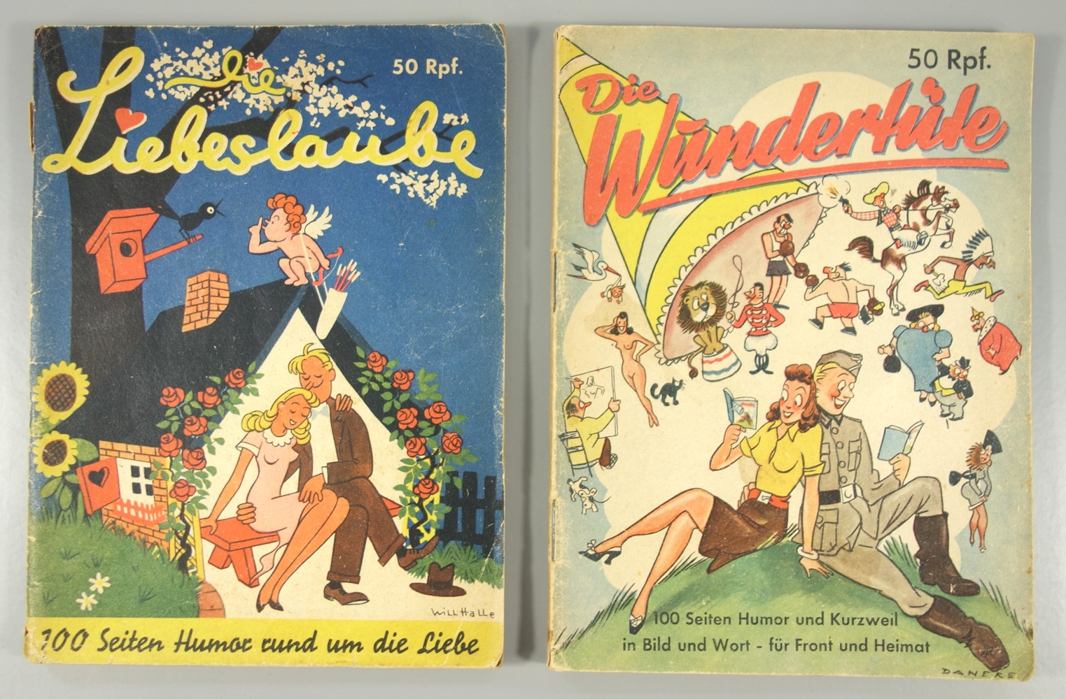 2 Humor-Hefte "Die Wundertüte" und "Die Liebeslaube", WKII, Erich Zander Druck- und Verlagshaus,
