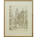 Theo Strutz (1931, Hannover), "Hannover: Marktkirche und Köbelingerstraße", 1981, Radierung, unten