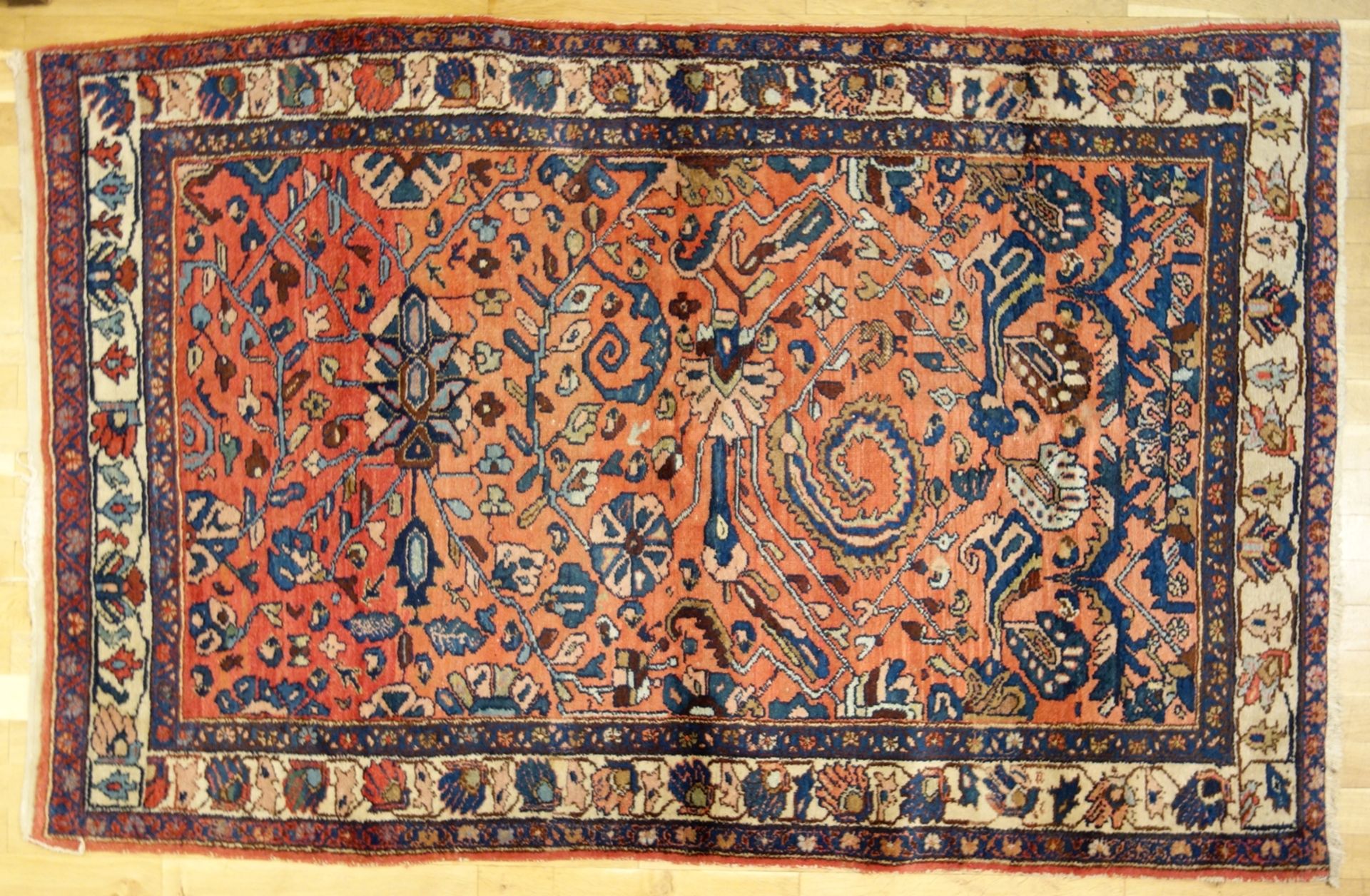 Teppich, Schiraz, blau-rosé, Maße: 133*199cm, GebrauchsspurenCarpet, Shiraz, blue-rose,