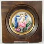 Miniaturmalerei "Frauenakt im Glas", 19.Jh., D.6,6cm, im Holzrahmen, 11,5*11,3cm, rundes,