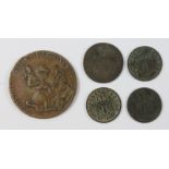 4 div. Kleinmünzen und AE-Medaille, Kremnitz: 2 Stüber 1756 C, Friedrich II., Preussen; 3* 1 Pfennig