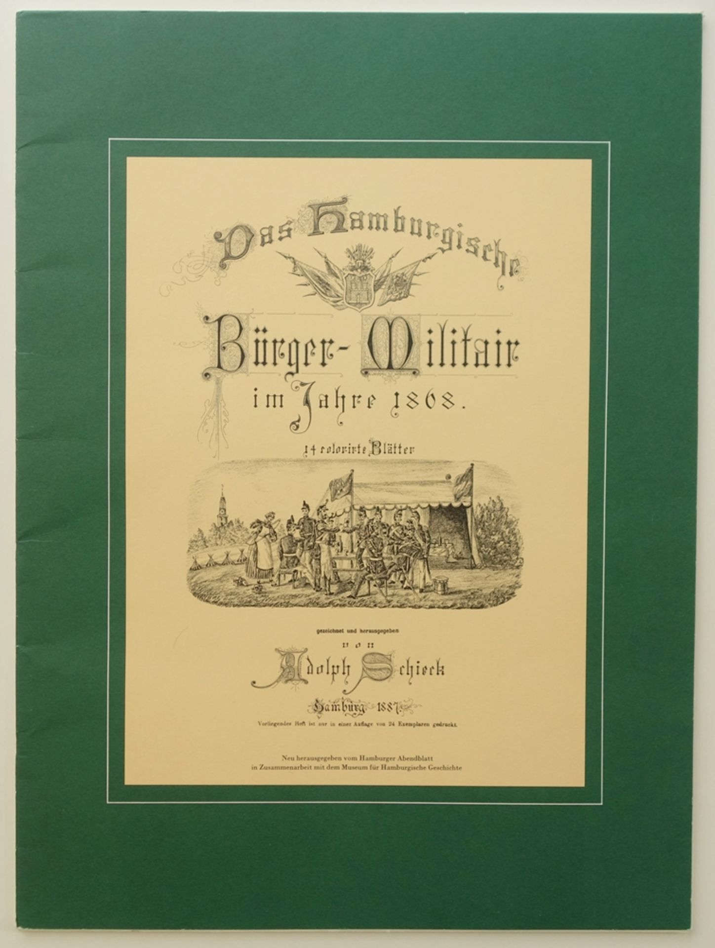 Mappe mit 14 Faksimile-Farbtafeln, "Das Hamburgische Bürger-Militair im Jahre 1868", 1976, nach