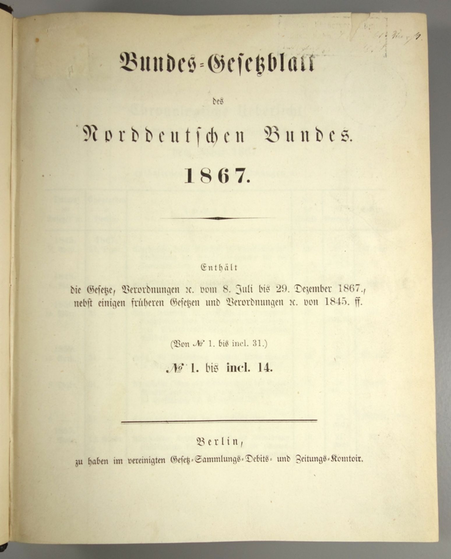 Bundes-Gesetzblatt und Gewerbe-Ordnung des Norddeutschen Bund von 1867 und 1869: "Bundes-Gesetzblatt - Bild 2 aus 2