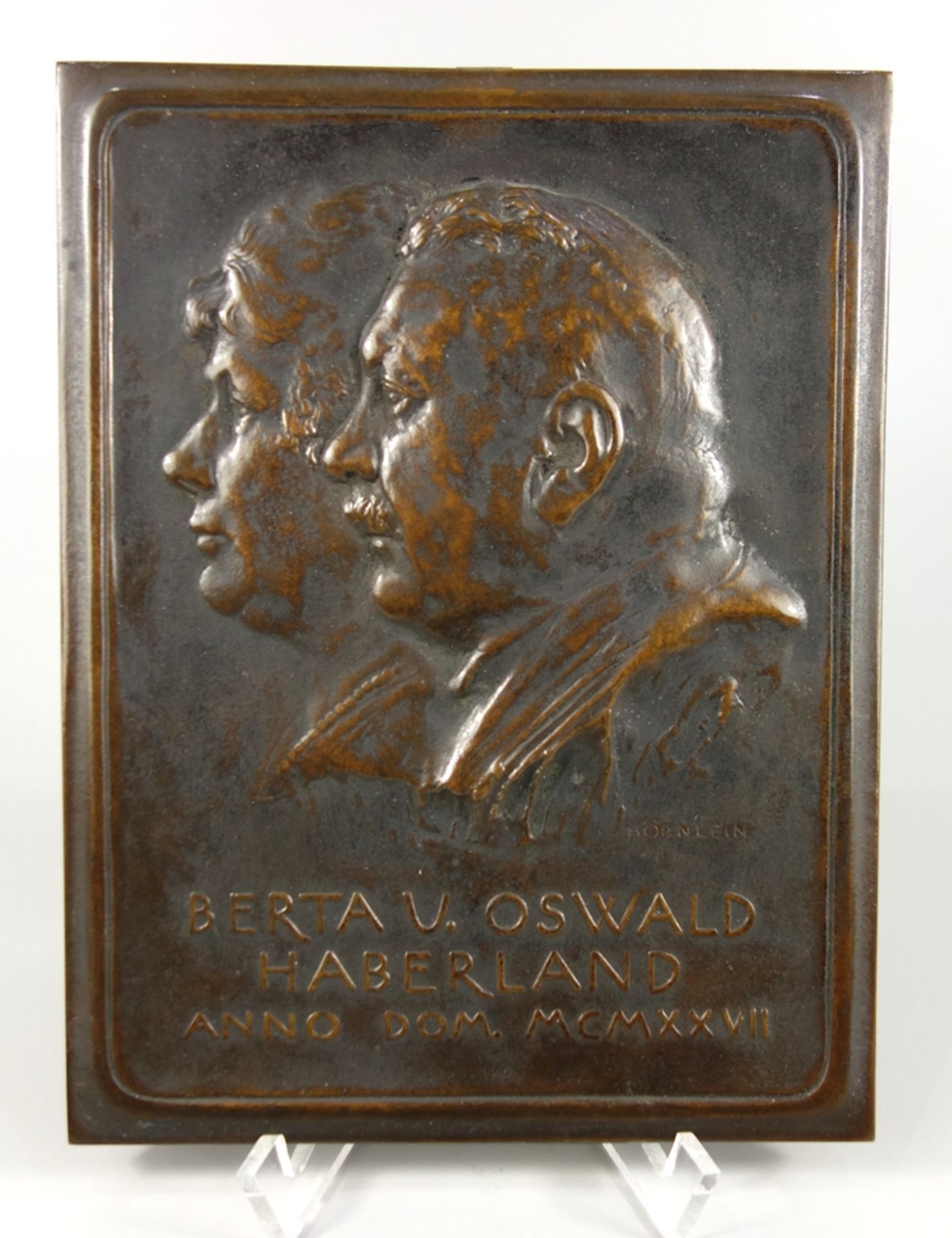 Friedrich Wilhelm Hörnlein (1873-1945), Relief-Bronzeplakette "Berta und Oswald Haberland", 1927,